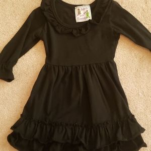 Black knit cotton ruffled dress